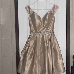Elegant Satin Dress with Rhinestone Belt